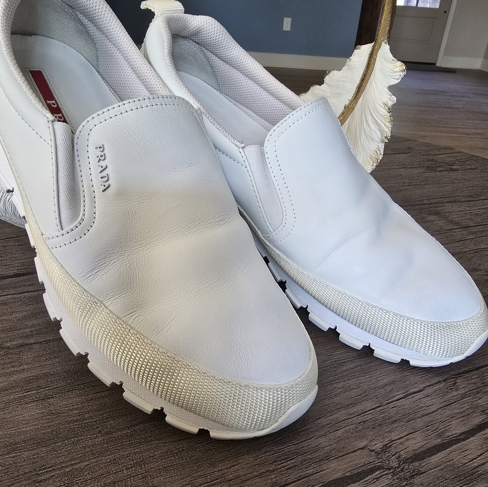 Authentic Prada White Leather Slip-On Shoes - Picture 14 of 16
